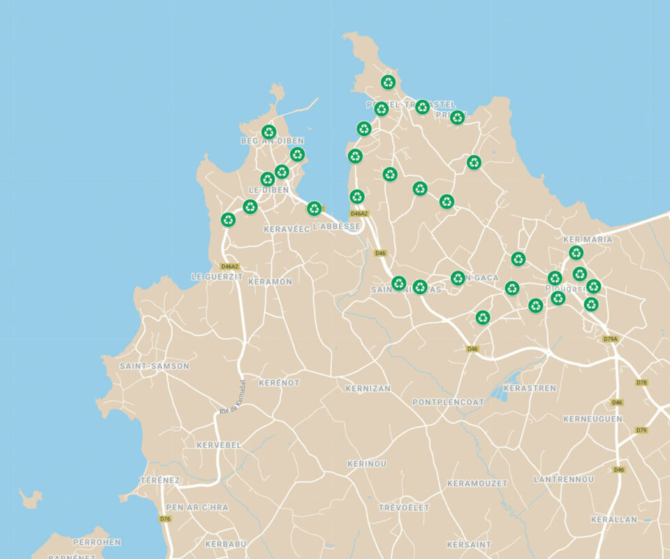 Carte des points de collecte de déchets à Plougasnou