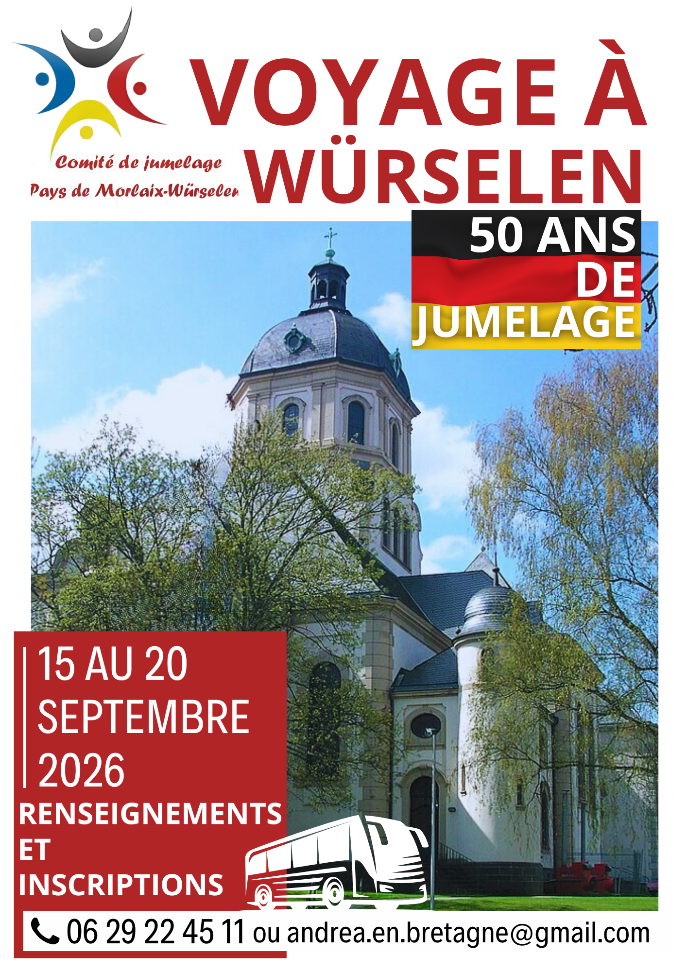 Voyage à Würselen (Allemagne) organisé par le Comité de jumelage Pays de Morlaix-Würselen, du 15 au 20 septembre 2026