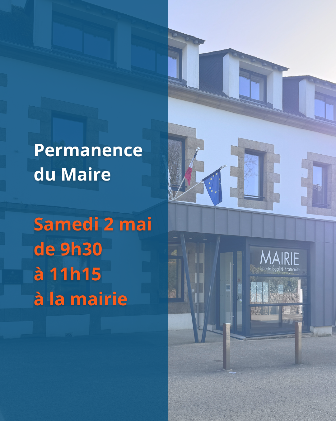 Permanence du Maire le samedi 2 mai : horaires modifiés (9h30 – 11h15)