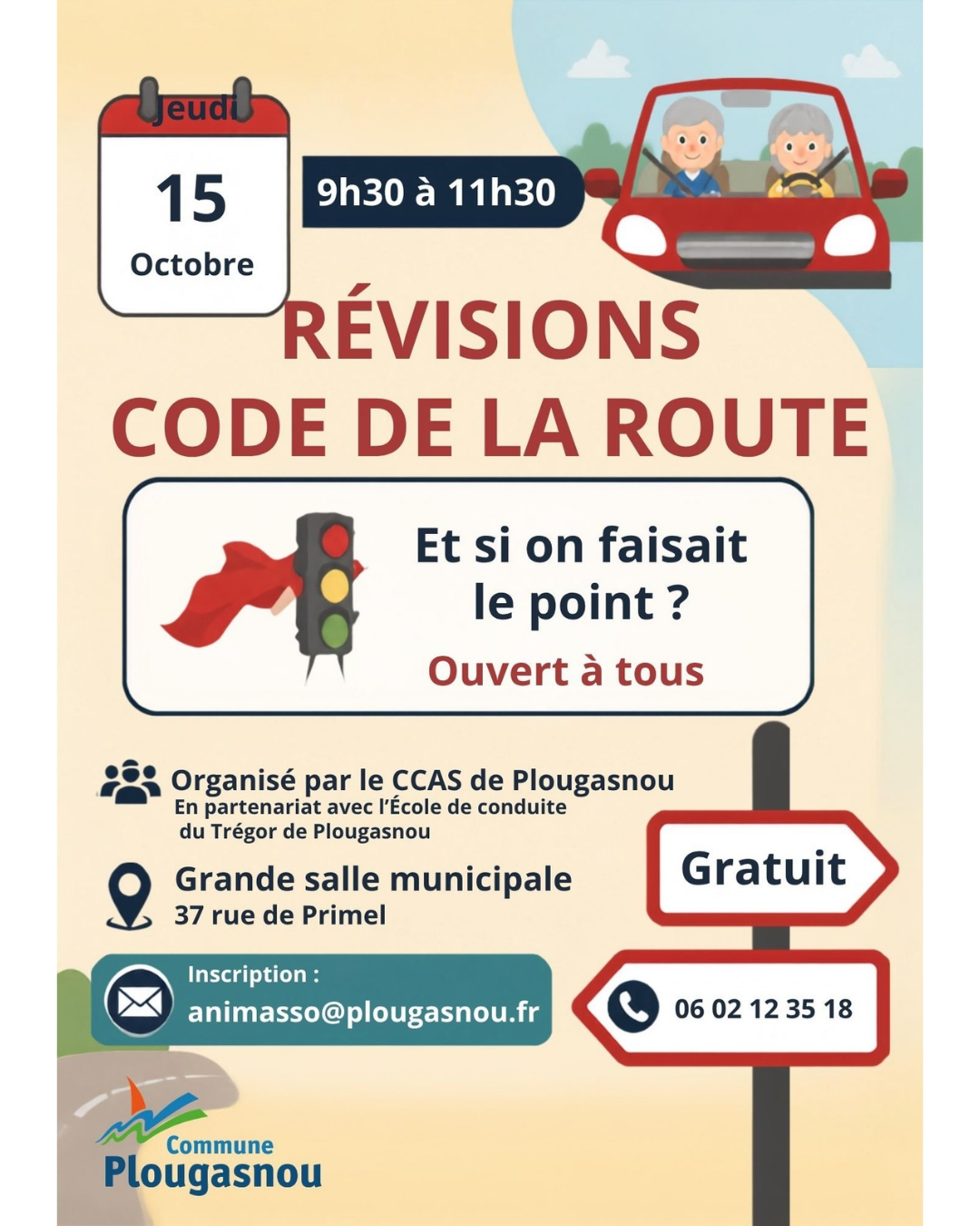 Révision du code de la route avec le CCAS : jeudi 15 octobre 9h30 – 11h30 (Gratuit)